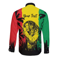 Reggae Soul B.Marley Personalized Long Sleeve Button Shirt Tropical Grunge