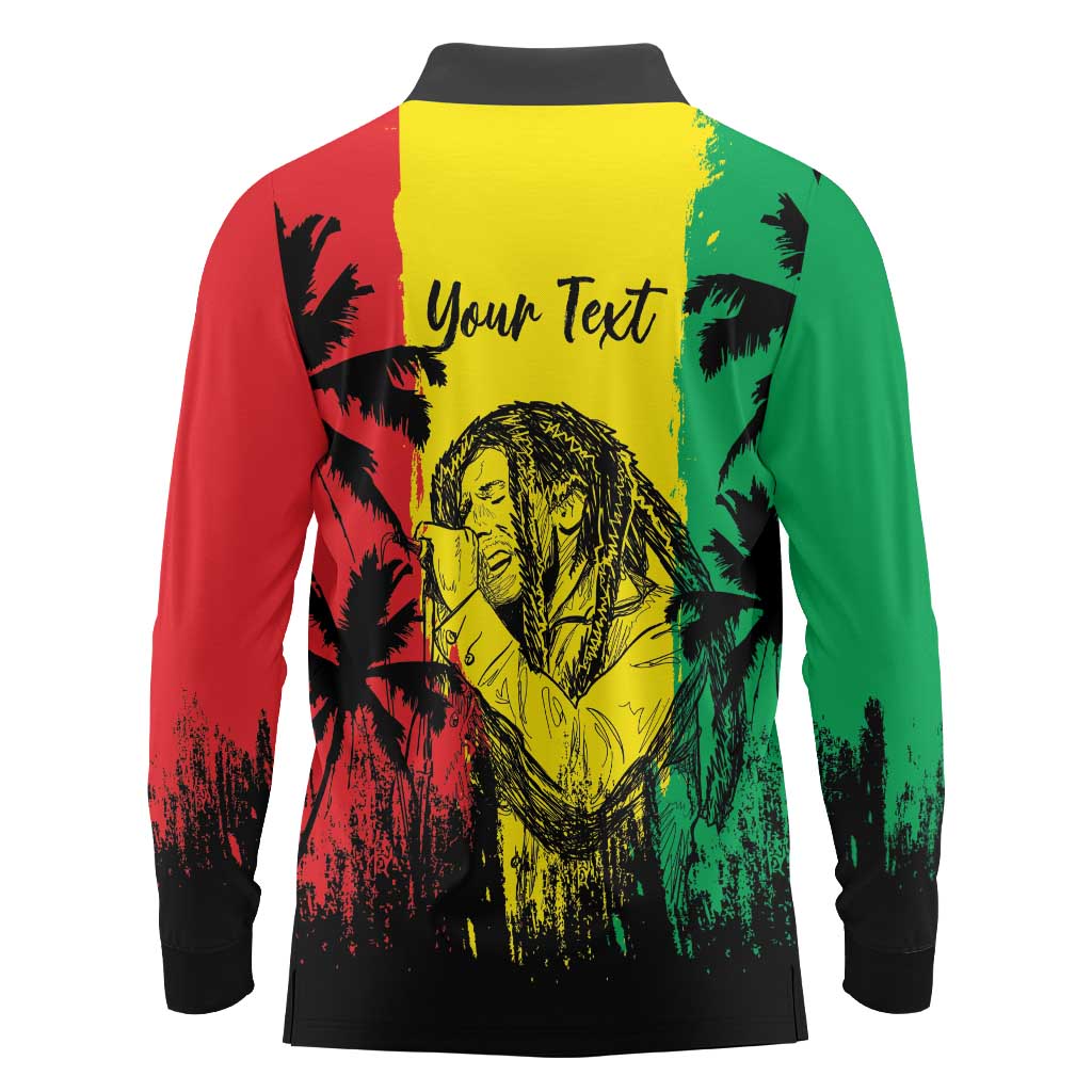 Reggae Soul B.Marley Personalized Long Sleeve Polo Shirt Tropical Grunge