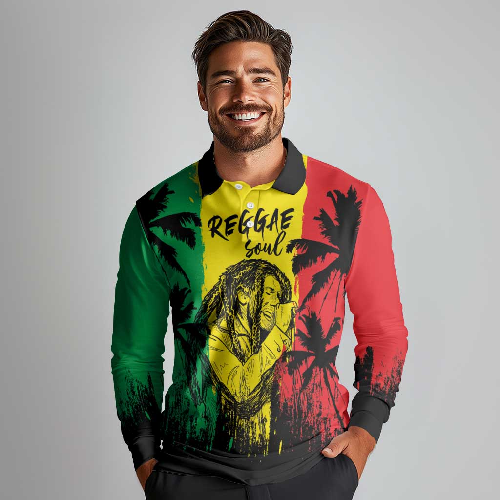 Reggae Soul B.Marley Personalized Long Sleeve Polo Shirt Tropical Grunge