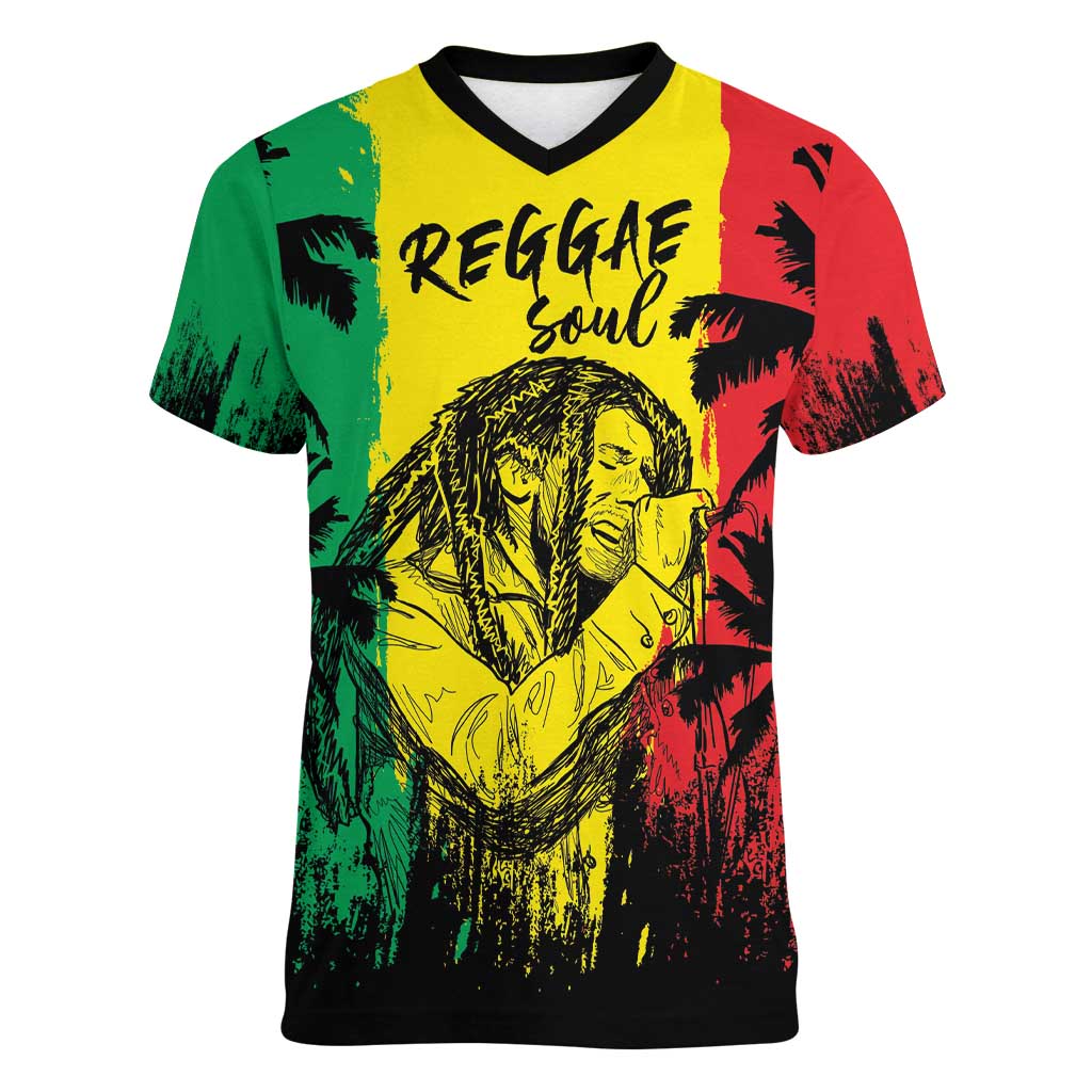 Reggae Soul B.Marley Personalized Women V-Neck T-Shirt Tropical Grunge