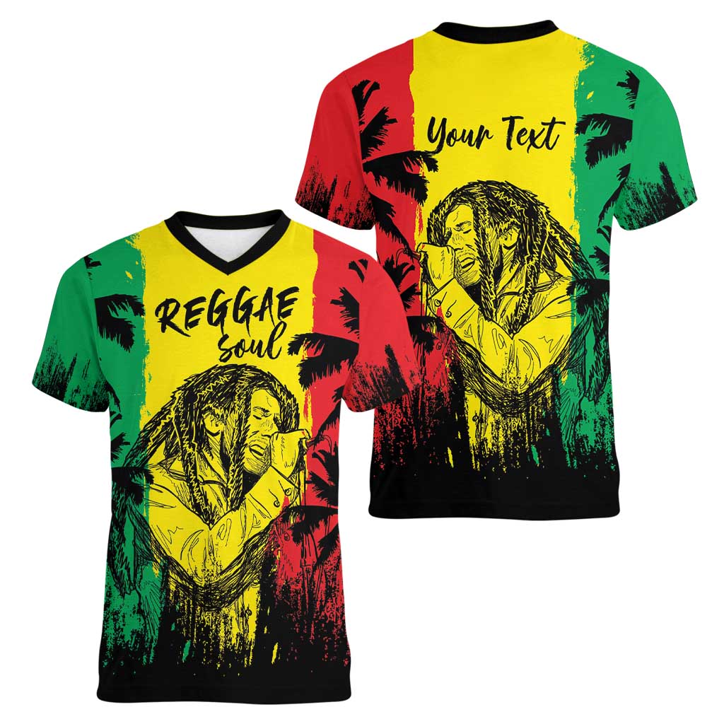 Reggae Soul B.Marley Personalized Women V-Neck T-Shirt Tropical Grunge
