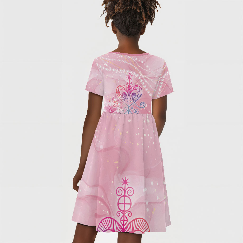 Afro Vodou Erzulie Freda Kid Short Sleeve Dress Hibiscus & Pearls