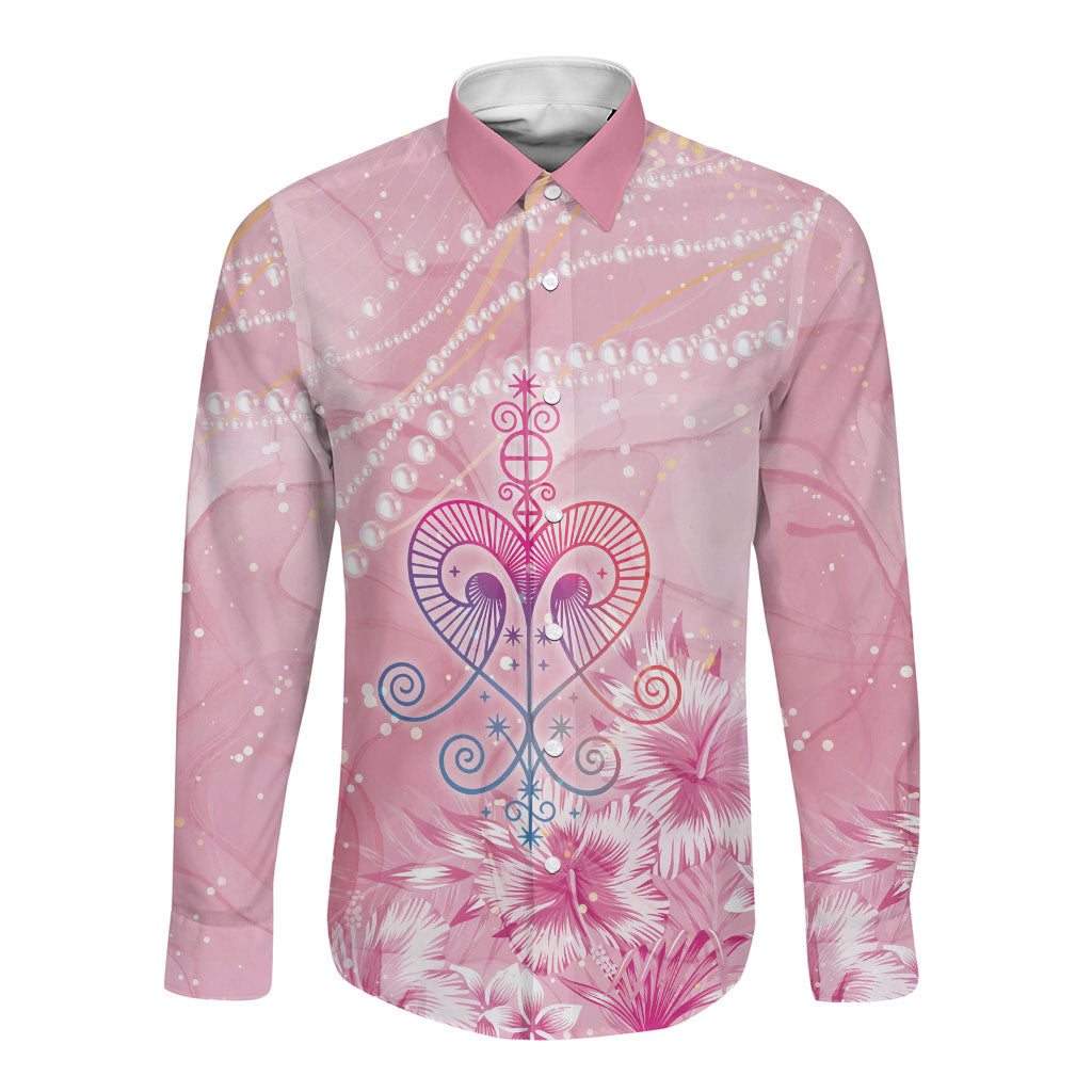Afro Vodou Erzulie Freda Long Sleeve Button Shirt Hibiscus & Pearls