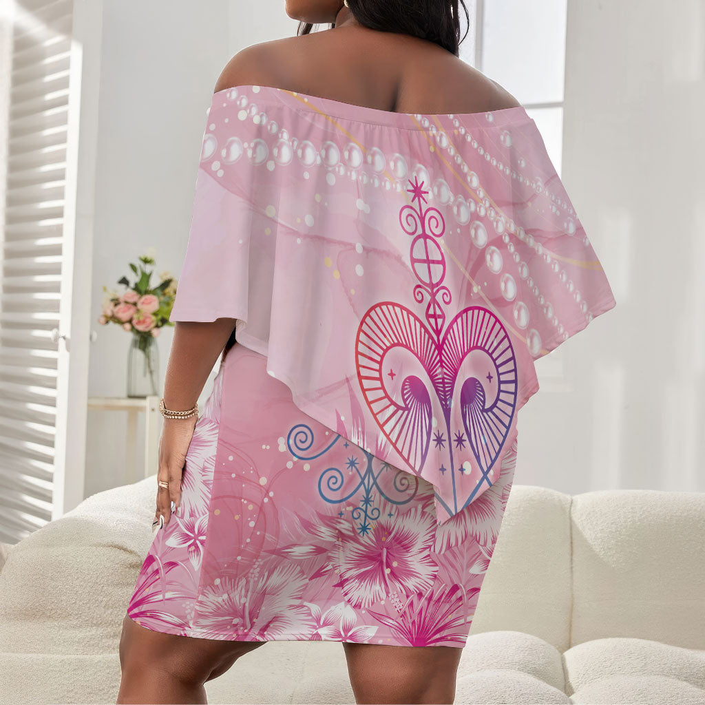 Afro Vodou Erzulie Freda Off Shoulder Short Dress Hibiscus & Pearls