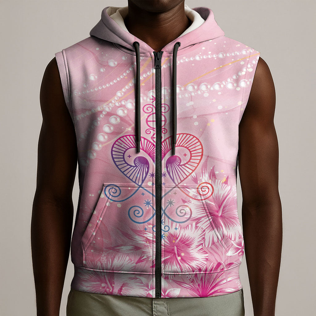 Afro Vodou Erzulie Freda Sleeveless Zip Hoodie Hibiscus & Pearls