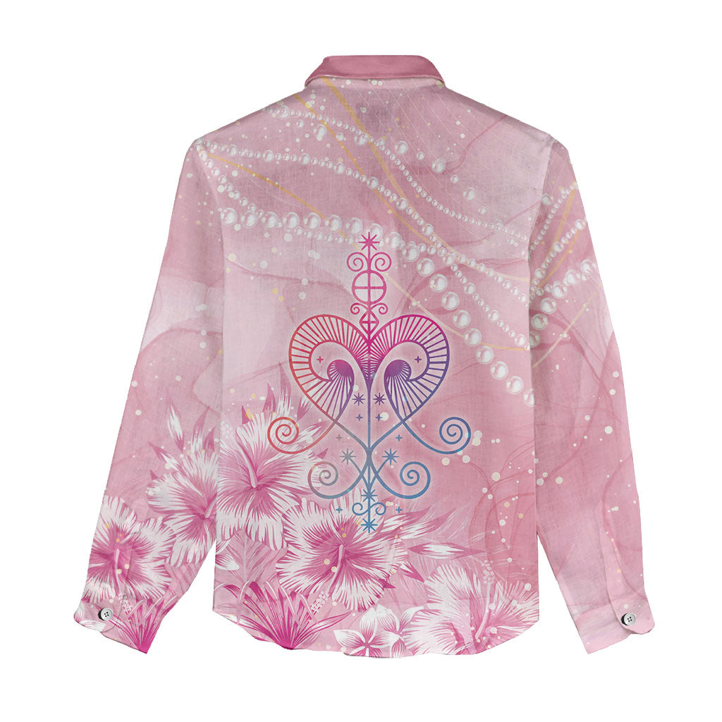 Afro Vodou Erzulie Freda Women Casual Shirt Hibiscus & Pearls