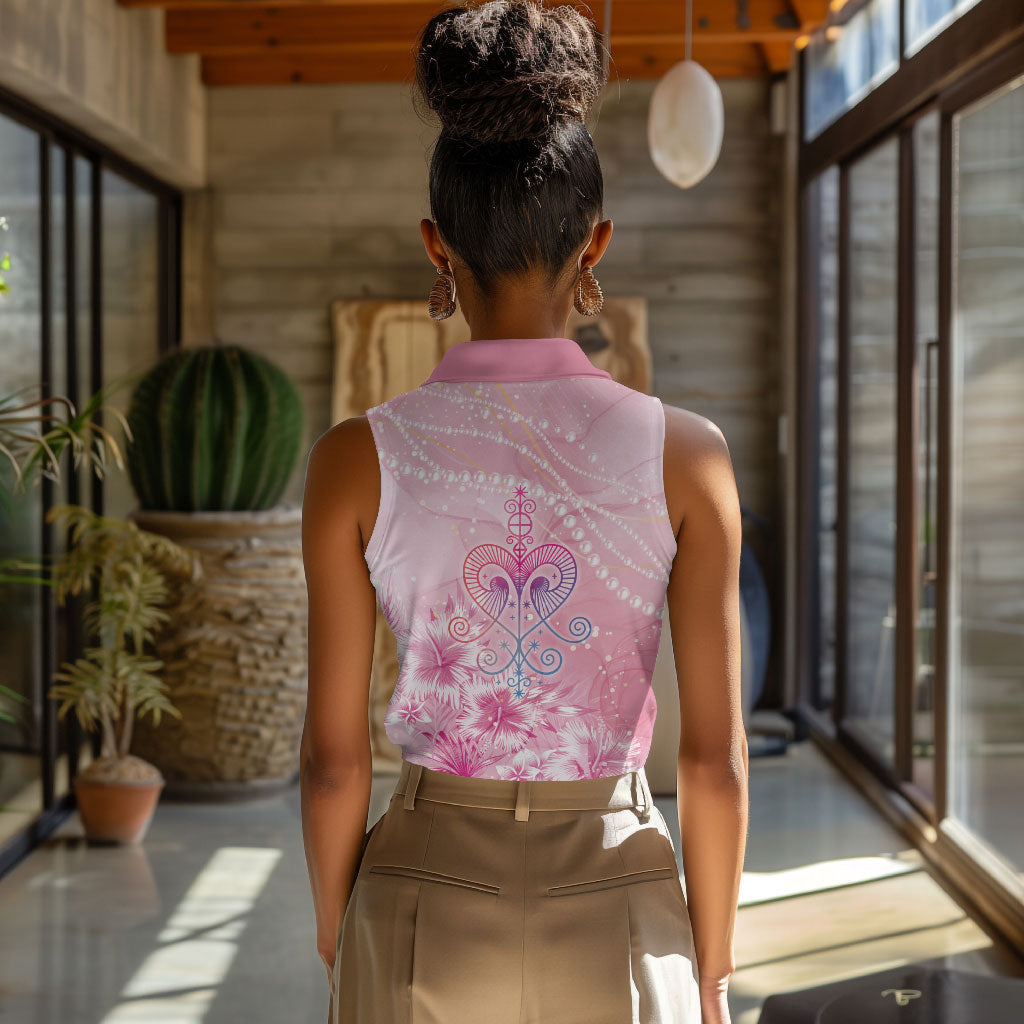 Afro Vodou Erzulie Freda Women Sleeveless Polo Shirt Hibiscus & Pearls
