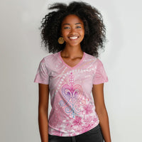 Afro Vodou Erzulie Freda Women V-Neck T-Shirt Hibiscus & Pearls