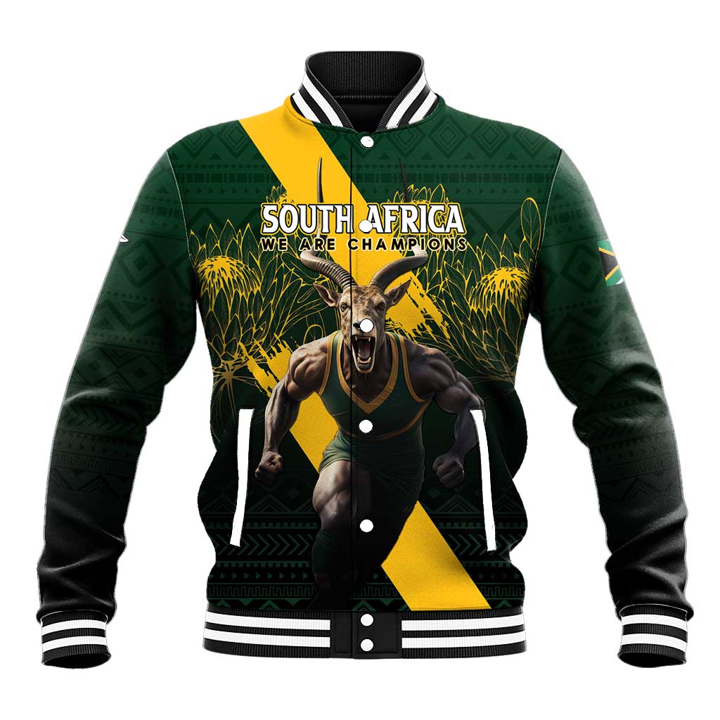 Personalised South Africa Rugby Baseball Jacket Proud Bokke We Are Champions LT7 - Wonder Print Shop