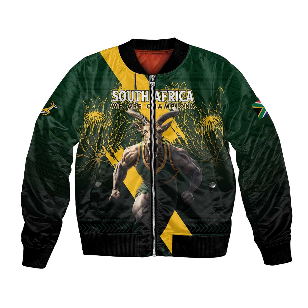 Personalised South Africa Rugby Bomber Jacket Proud Bokke We Are Champions LT7 - Wonder Print Shop