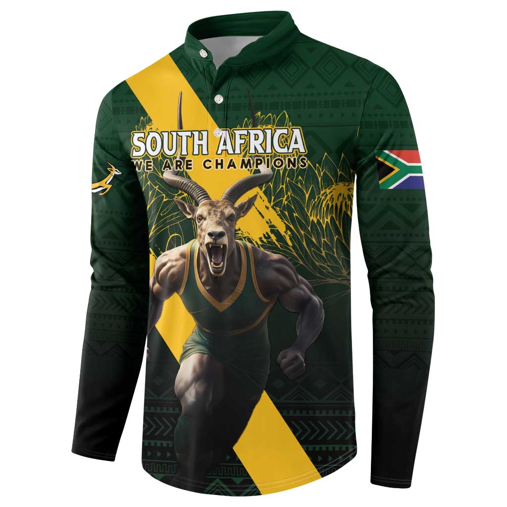 Personalised South Africa Rugby Button Sweatshirt Proud Bokke We Are Champions LT7 - Wonder Print Shop
