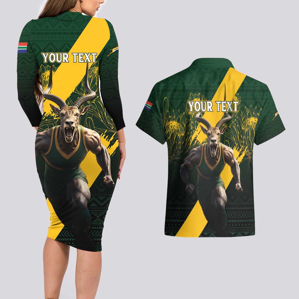 Personalised South Africa Rugby Couples Matching Long Sleeve Bodycon Dress and Hawaiian Shirt Proud Bokke We Are Champions LT7 - Wonder Print Shop