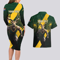 Personalised South Africa Rugby Couples Matching Long Sleeve Bodycon Dress and Hawaiian Shirt Proud Bokke We Are Champions LT7 - Wonder Print Shop