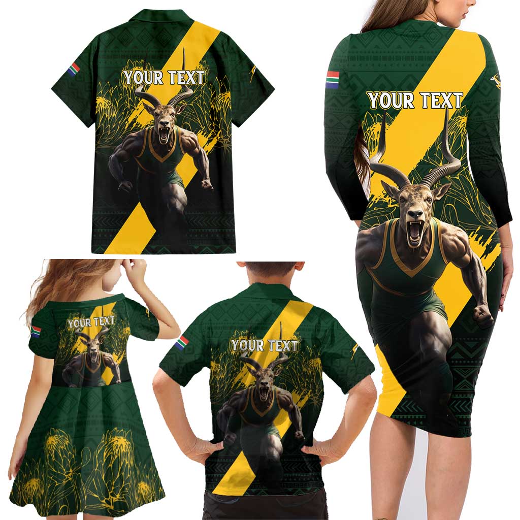 Personalised South Africa Rugby Family Matching Long Sleeve Bodycon Dress and Hawaiian Shirt Proud Bokke We Are Champions LT7 - Wonder Print Shop
