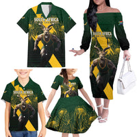 Personalised South Africa Rugby Family Matching Off The Shoulder Long Sleeve Dress and Hawaiian Shirt Proud Bokke We Are Champions - Wonder Print Shop