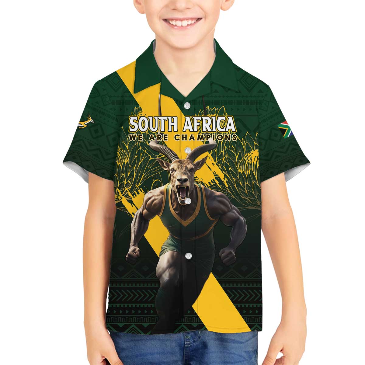 Personalised South Africa Rugby Family Matching Puletasi and Hawaiian Shirt Proud Bokke We Are Champions - Wonder Print Shop