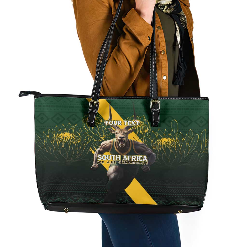 Personalised South Africa Rugby Leather Tote Bag Proud Bokke We Are Champions - Wonder Print Shop
