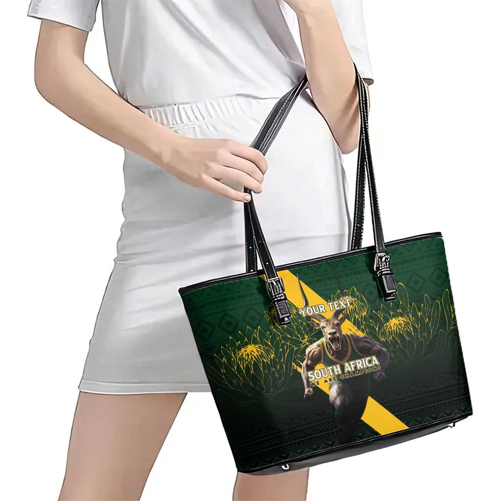 Personalised South Africa Rugby Leather Tote Bag Proud Bokke We Are Champions - Wonder Print Shop