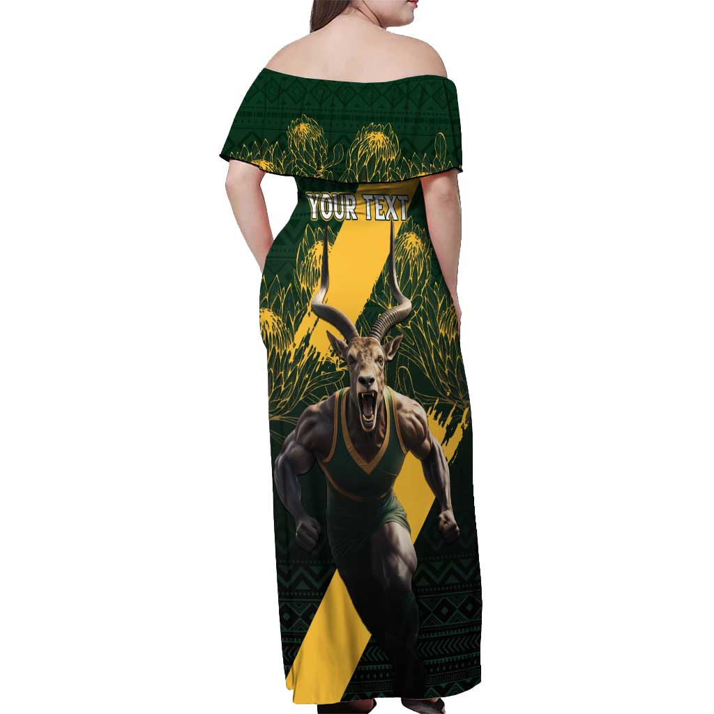 Personalised South Africa Rugby Off Shoulder Maxi Dress Proud Bokke We Are Champions - Wonder Print Shop