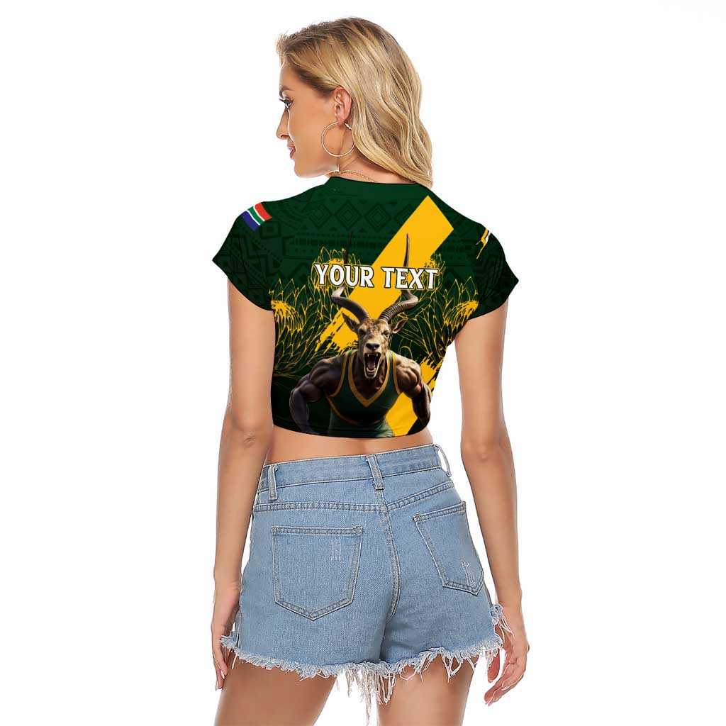 Personalised South Africa Rugby Raglan Cropped T Shirt Proud Bokke We Are Champions - Wonder Print Shop