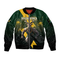 Personalised South Africa Rugby Sleeve Zip Bomber Jacket Proud Bokke We Are Champions - Wonder Print Shop
