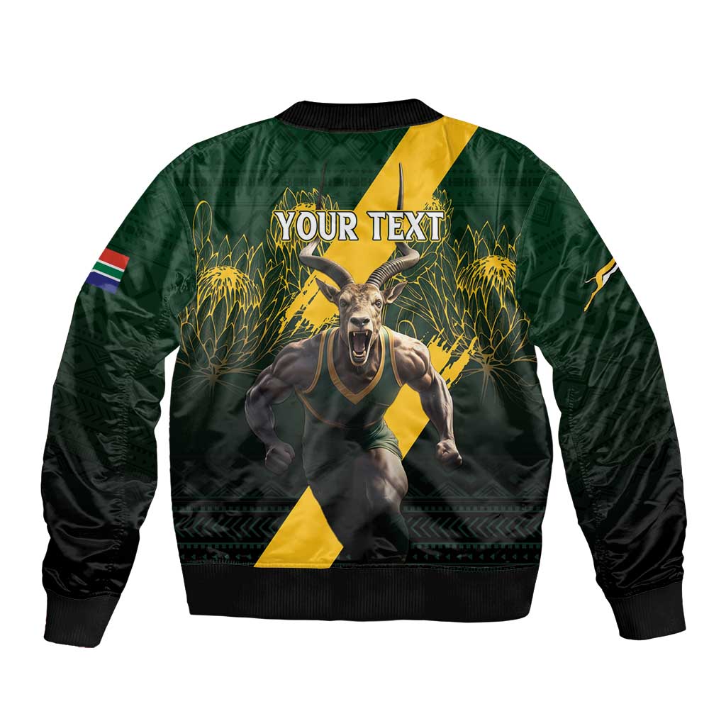 Personalised South Africa Rugby Sleeve Zip Bomber Jacket Proud Bokke We Are Champions - Wonder Print Shop