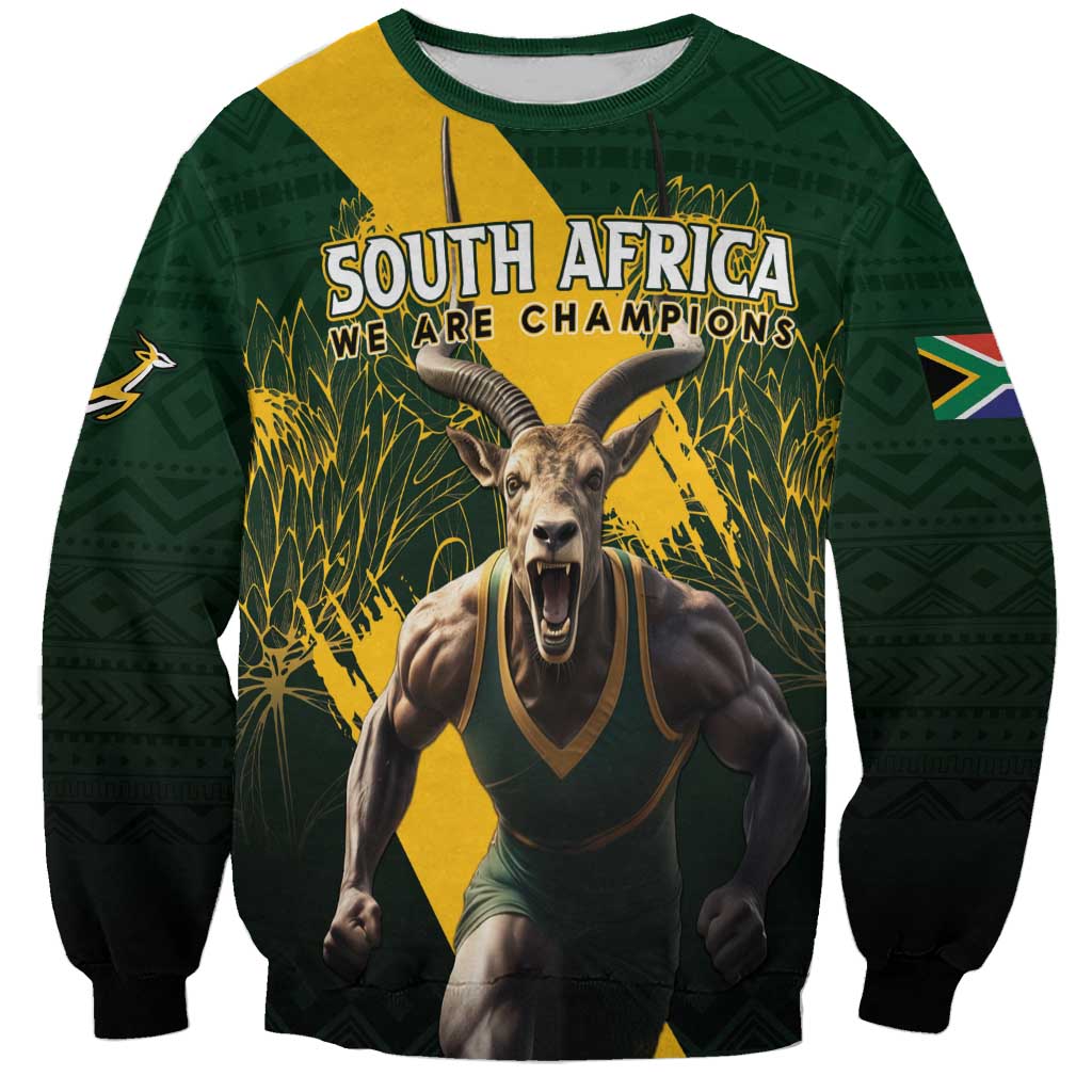 Personalised South Africa Rugby Sweatshirt Proud Bokke We Are Champions - Wonder Print Shop