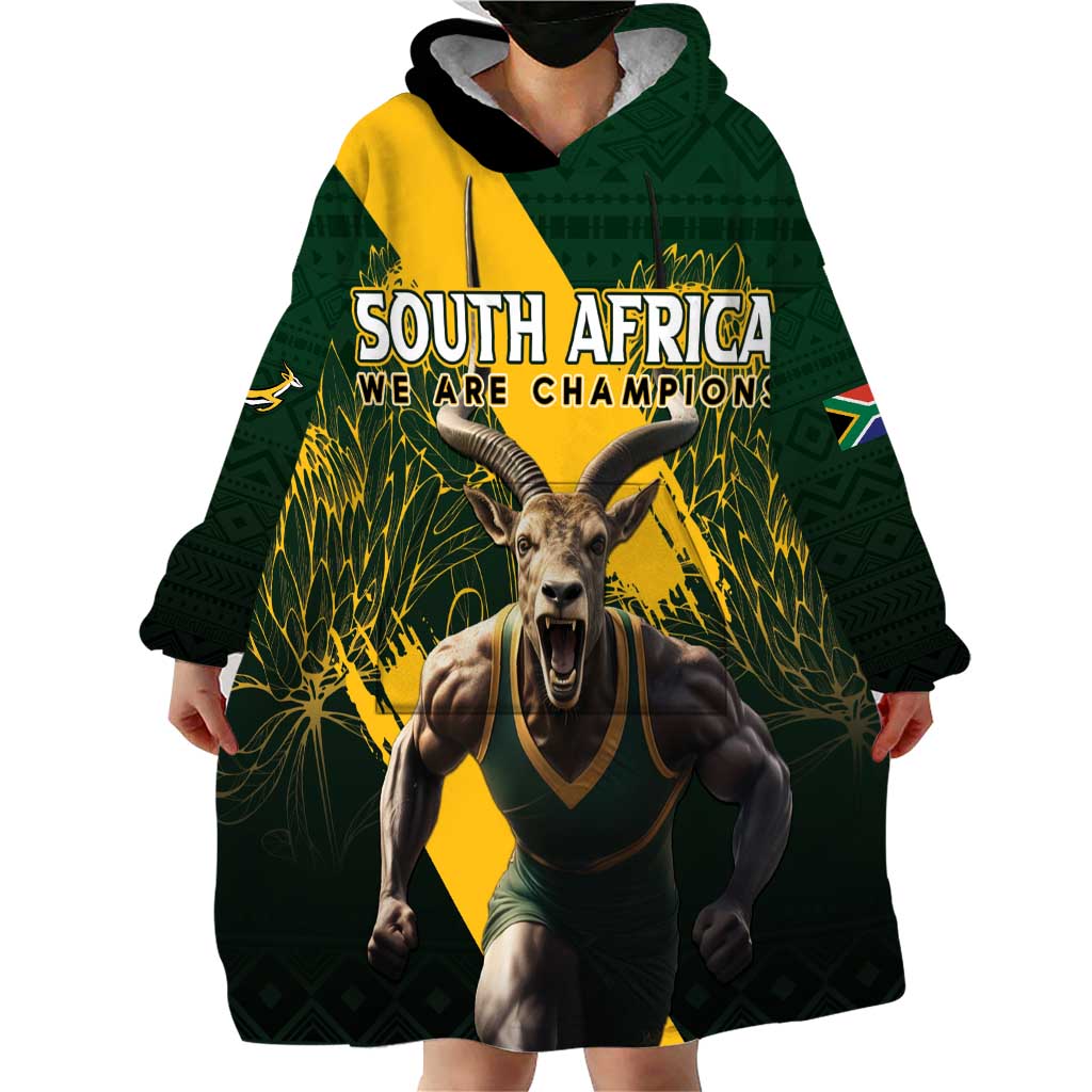 Personalised South Africa Rugby Wearable Blanket Hoodie Proud Bokke We Are Champions - Wonder Print Shop