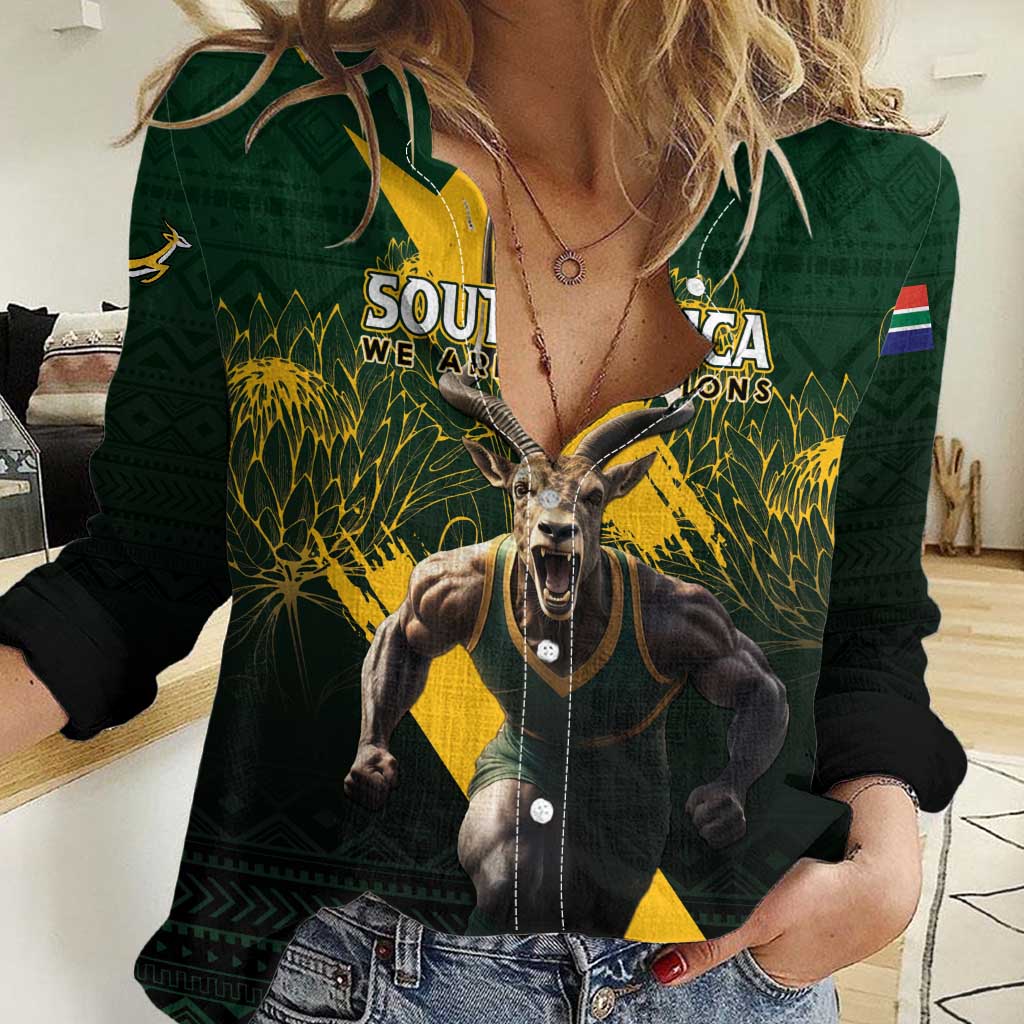Personalised South Africa Rugby Women Casual Shirt Proud Bokke We Are Champions - Wonder Print Shop