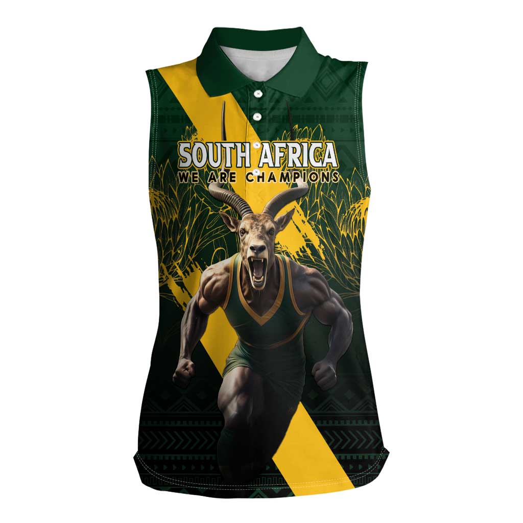 Personalised South Africa Rugby Women Sleeveless Polo Shirt Proud Bokke We Are Champions - Wonder Print Shop