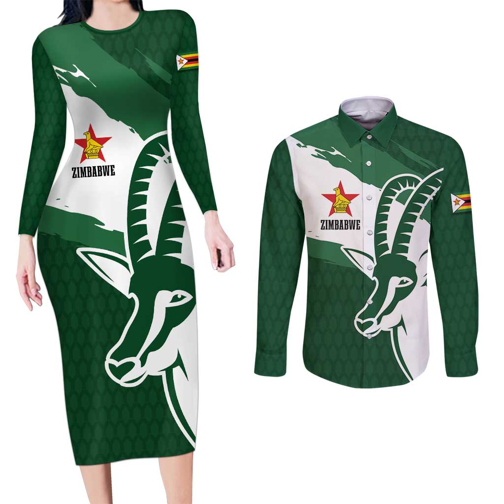 Zimbabwe Rugby Personalized Grunge Couples Matching Long Sleeve Bodycon Dress and Long Sleeve Button Shirt GO Sables - Wonder Print Shop