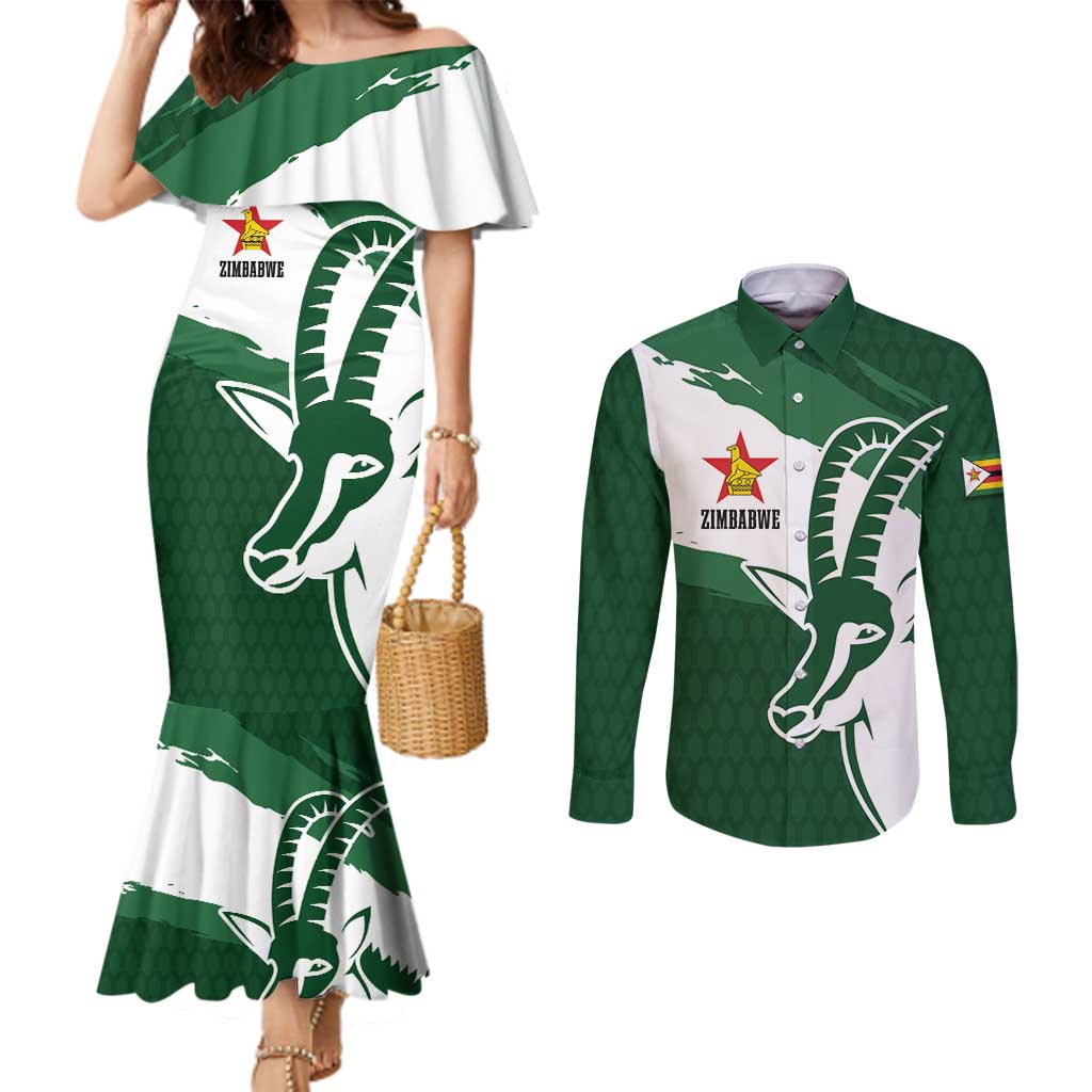 Zimbabwe Rugby Personalized Grunge Couples Matching Mermaid Dress and Long Sleeve Button Shirt GO Sables - Wonder Print Shop