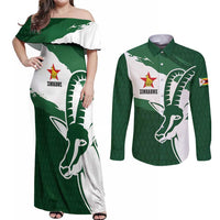 Zimbabwe Rugby Personalized Grunge Couples Matching Off Shoulder Maxi Dress and Long Sleeve Button Shirt GO Sables - Wonder Print Shop