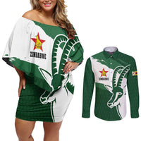 Zimbabwe Rugby Personalized Grunge Couples Matching Off Shoulder Short Dress and Long Sleeve Button Shirt GO Sables - Wonder Print Shop