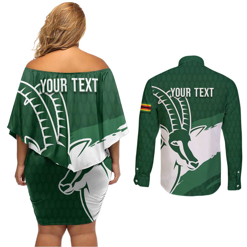 Zimbabwe Rugby Personalized Grunge Couples Matching Off Shoulder Short Dress and Long Sleeve Button Shirt GO Sables - Wonder Print Shop