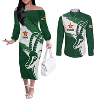 Zimbabwe Rugby Personalized Grunge Couples Matching Off The Shoulder Long Sleeve Dress and Long Sleeve Button Shirt GO Sables - Wonder Print Shop