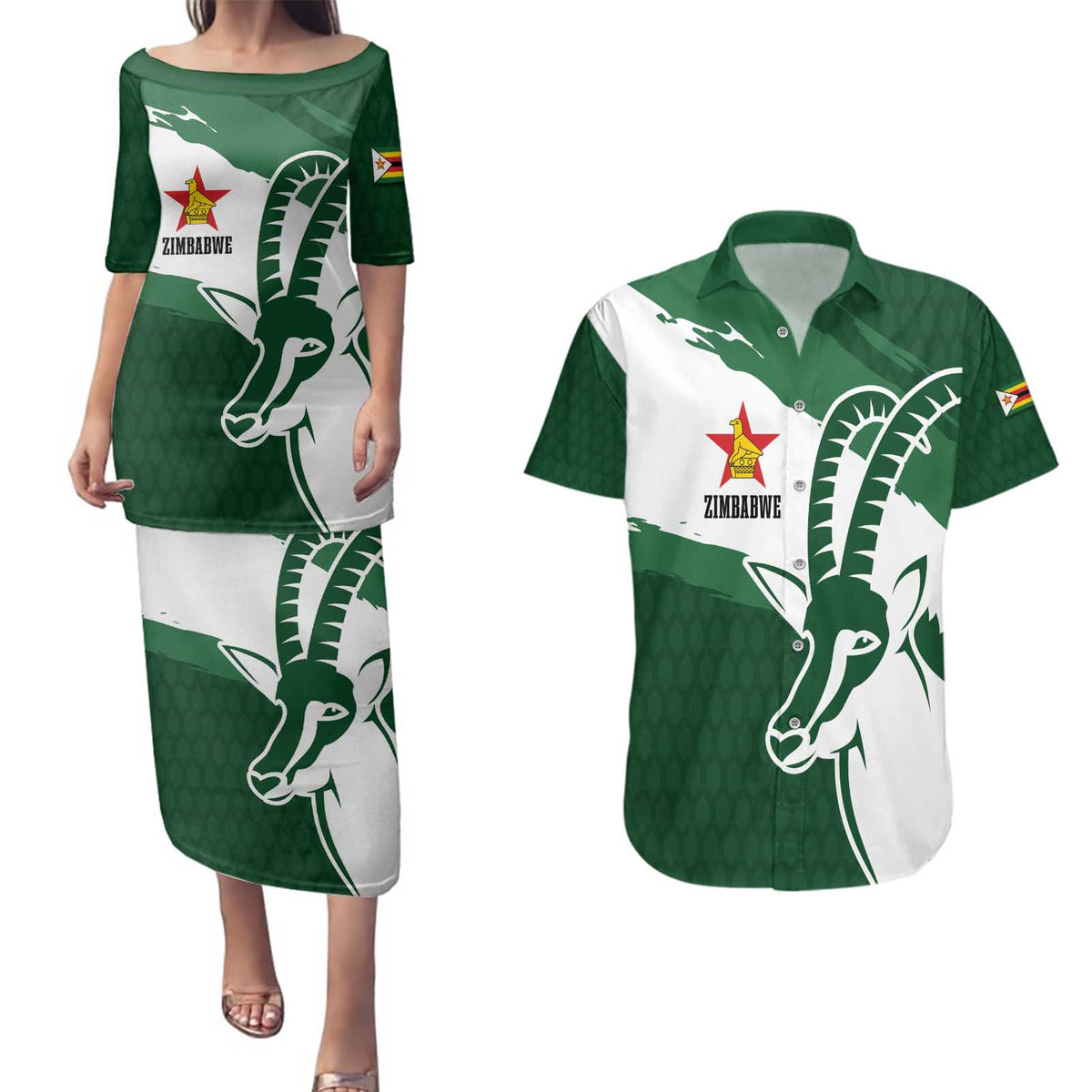Zimbabwe Rugby Personalized Grunge Couples Matching Puletasi and Hawaiian Shirt GO Sables - Wonder Print Shop