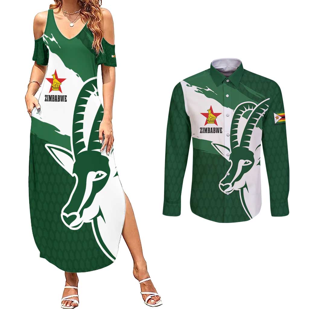 Zimbabwe Rugby Personalized Grunge Couples Matching Summer Maxi Dress and Long Sleeve Button Shirt GO Sables - Wonder Print Shop