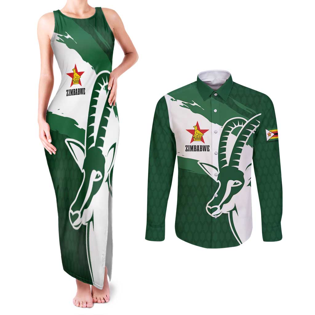 Zimbabwe Rugby Personalized Grunge Couples Matching Tank Maxi Dress and Long Sleeve Button Shirt GO Sables - Wonder Print Shop