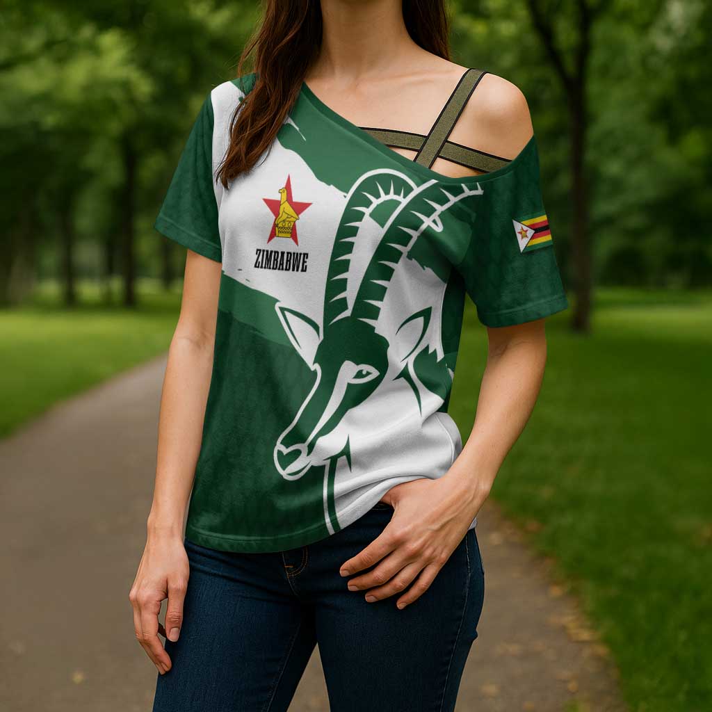 Zimbabwe Rugby Personalized Grunge Cross Shoulder Shirt GO Sables - Wonder Print Shop