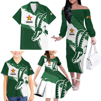 Zimbabwe Rugby Personalized Grunge Family Matching Off The Shoulder Long Sleeve Dress and Hawaiian Shirt GO Sables - Wonder Print Shop