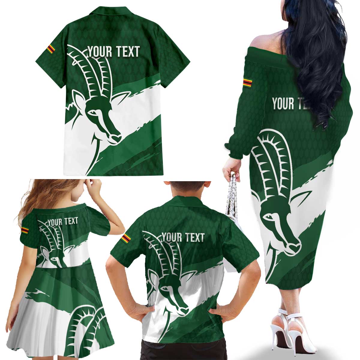 Zimbabwe Rugby Personalized Grunge Family Matching Off The Shoulder Long Sleeve Dress and Hawaiian Shirt GO Sables - Wonder Print Shop