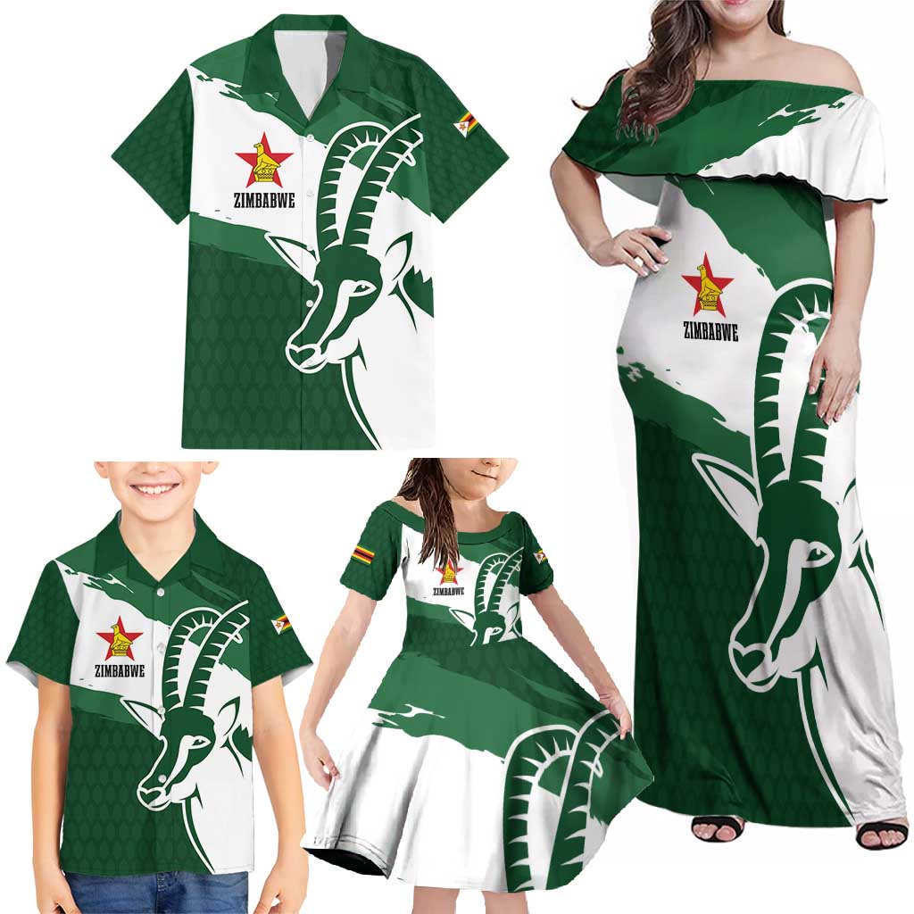 Zimbabwe Rugby Personalized Grunge Family Matching Off Shoulder Maxi Dress and Hawaiian Shirt GO Sables - Wonder Print Shop