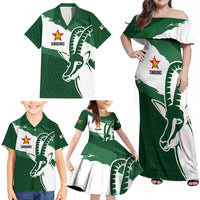Zimbabwe Rugby Personalized Grunge Family Matching Off Shoulder Maxi Dress and Hawaiian Shirt GO Sables - Wonder Print Shop