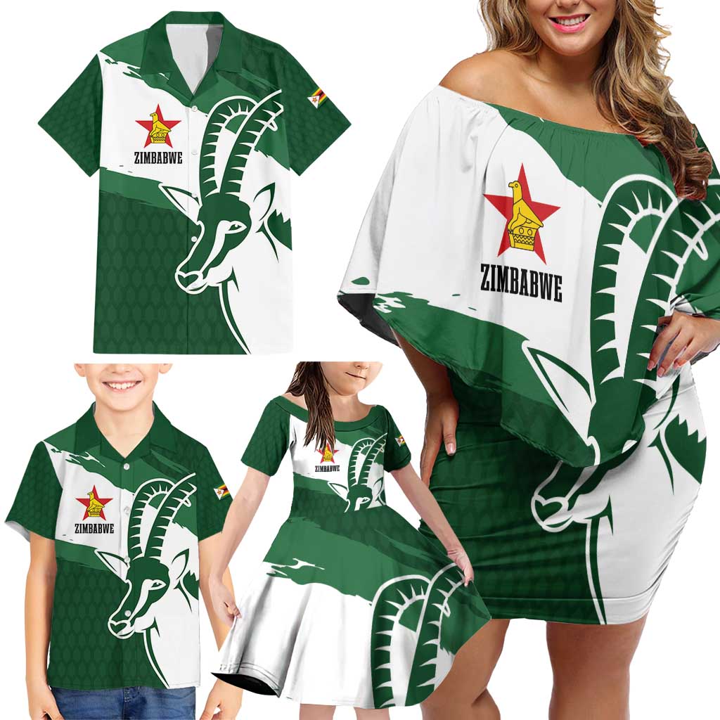 Zimbabwe Rugby Personalized Grunge Family Matching Off Shoulder Short Dress and Hawaiian Shirt GO Sables - Wonder Print Shop