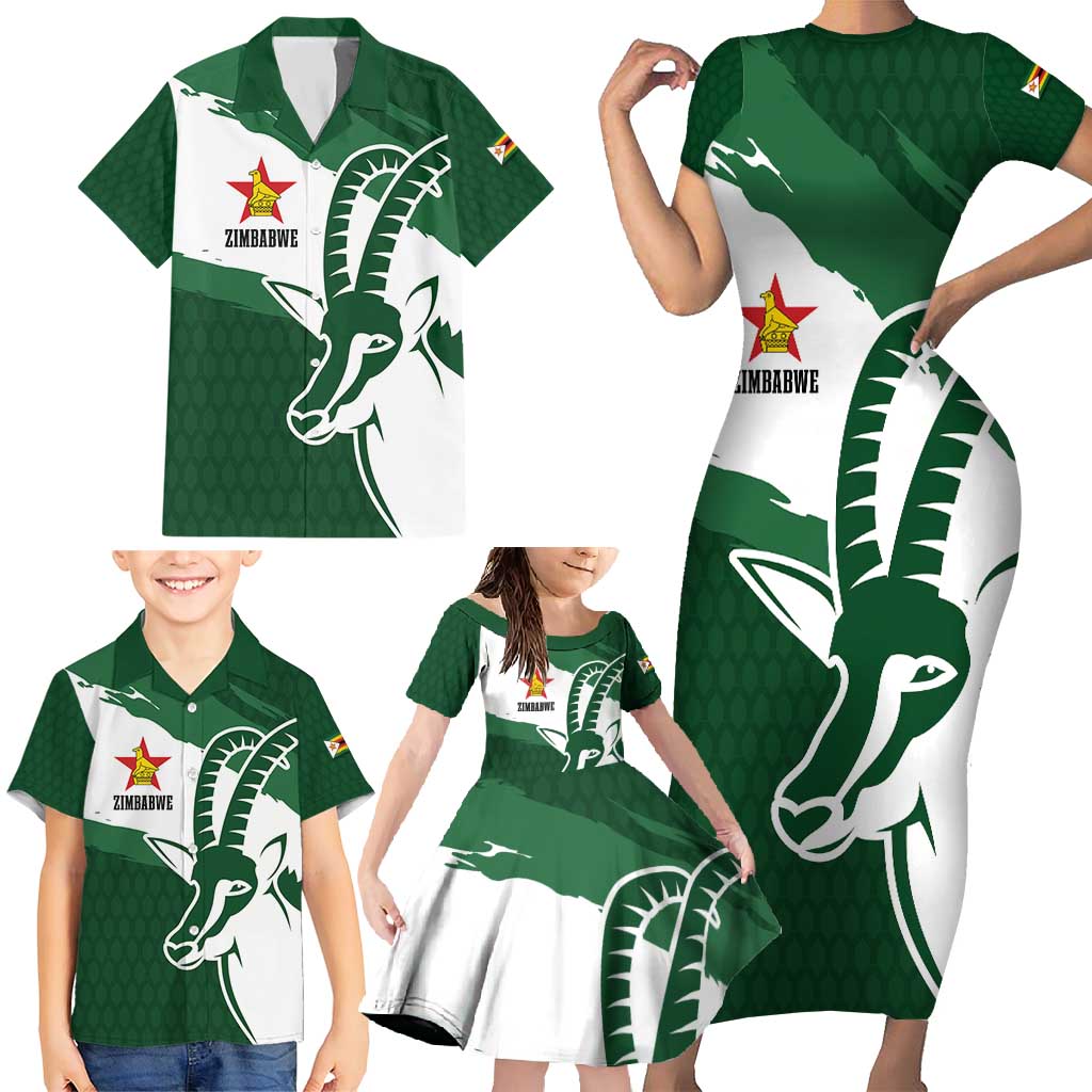 Zimbabwe Rugby Personalized Grunge Family Matching Short Sleeve Bodycon Dress and Hawaiian Shirt GO Sables - Wonder Print Shop