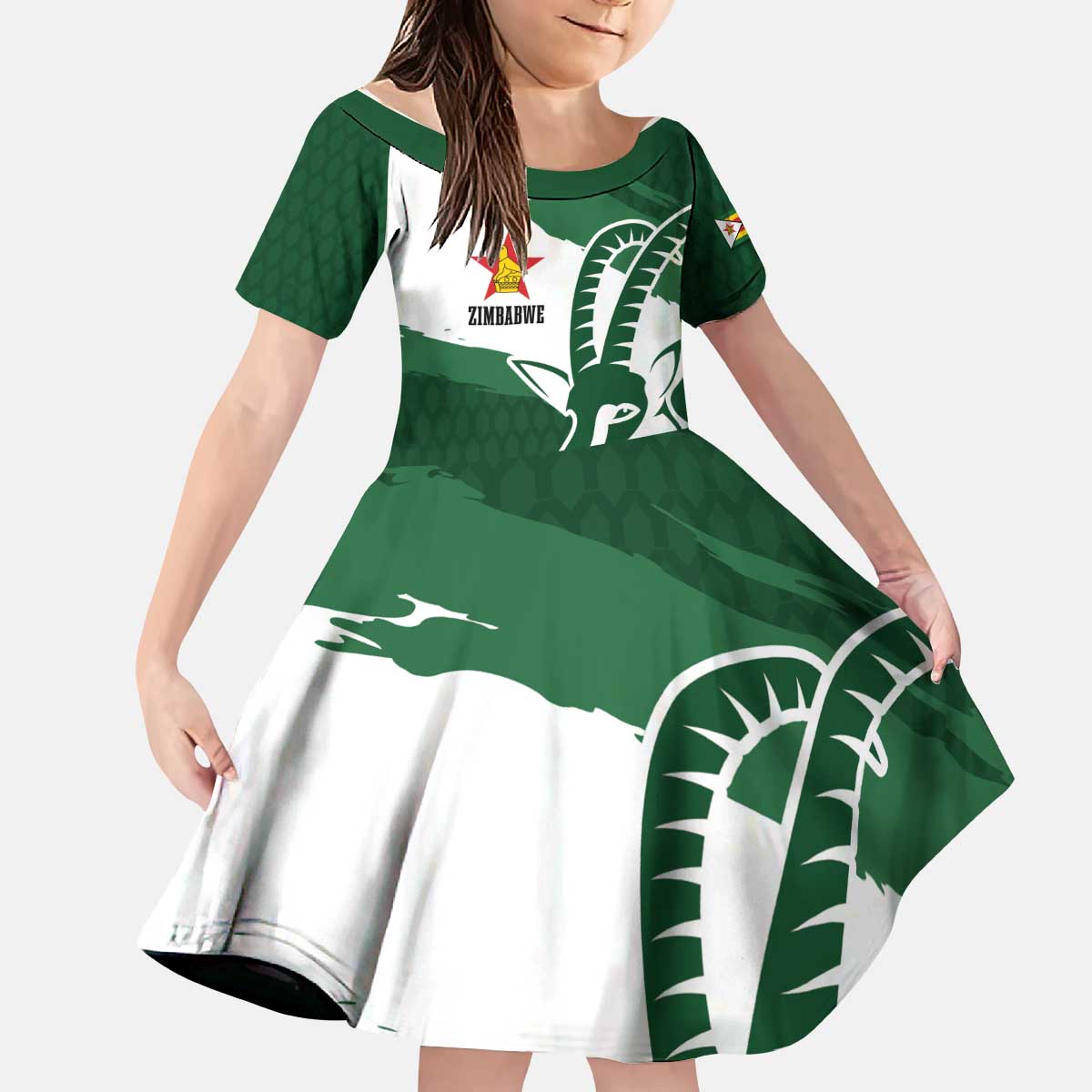 Zimbabwe Rugby Personalized Grunge Kid Short Sleeve Dress GO Sables - Wonder Print Shop