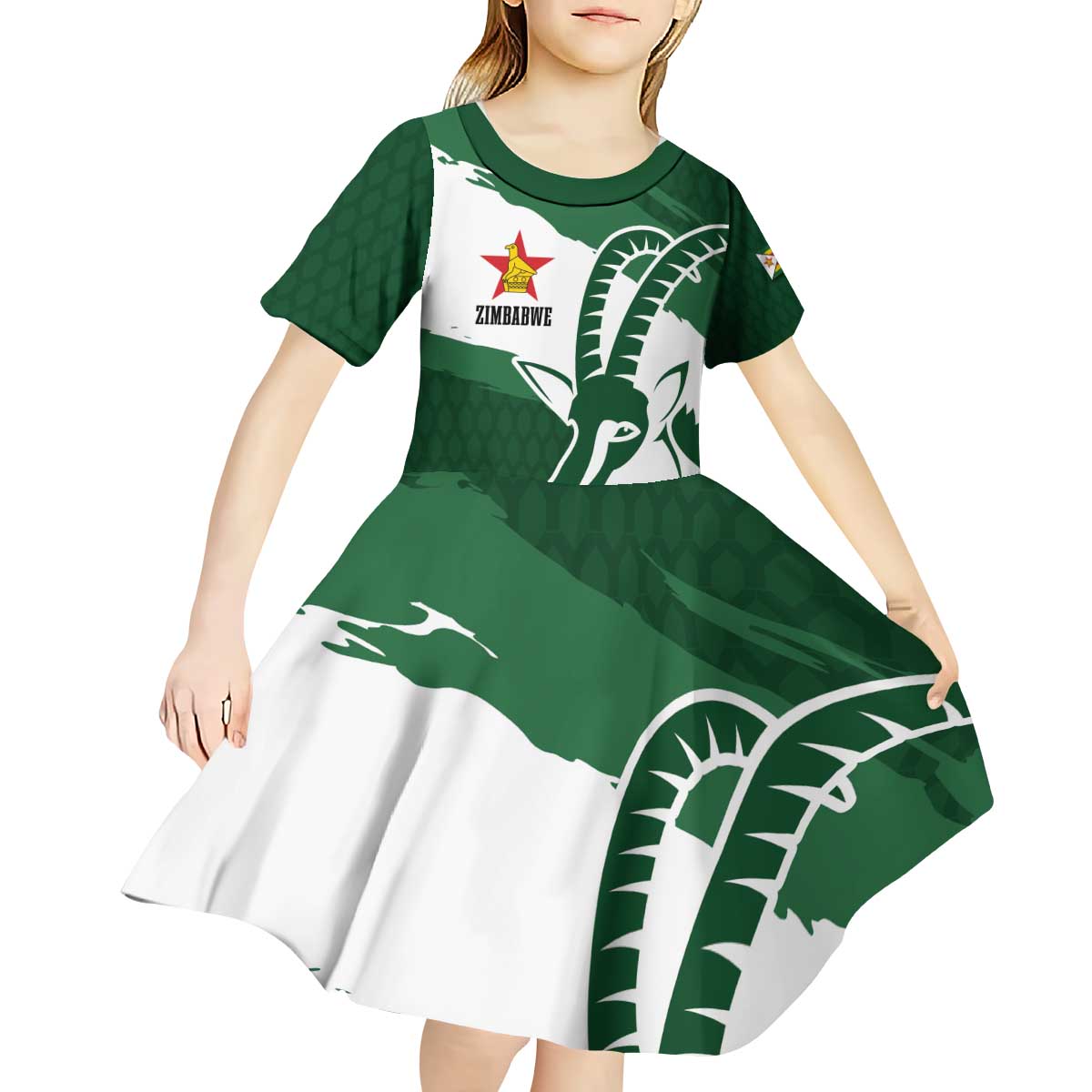Zimbabwe Rugby Personalized Grunge Kid Short Sleeve Dress GO Sables - Wonder Print Shop