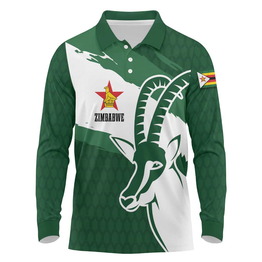 Zimbabwe Rugby Personalized Grunge Long Sleeve Polo Shirt GO Sables - Wonder Print Shop