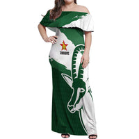 Zimbabwe Rugby Personalized Grunge Off Shoulder Maxi Dress GO Sables - Wonder Print Shop